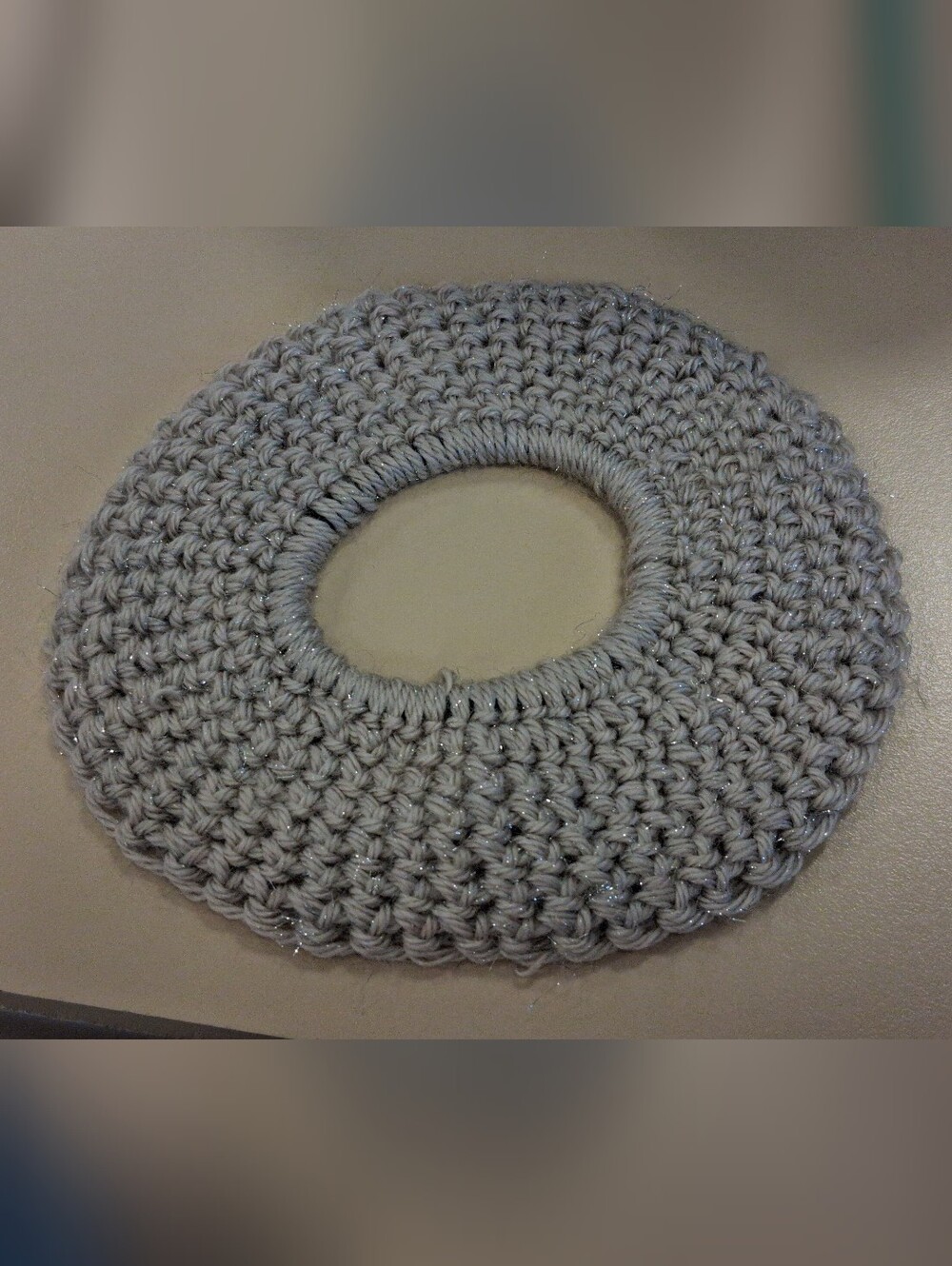 Tan/Beige with Tinsel Crochet Handmade Hair Scrunchie